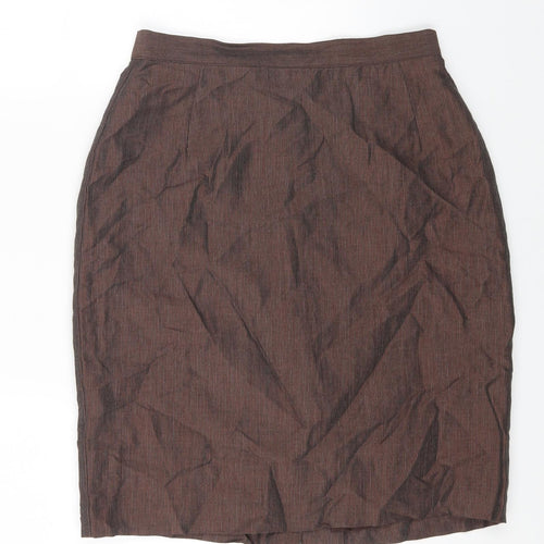 Marks and Spencer Womens Brown Linen Straight & Pencil Skirt Size 12 Zip