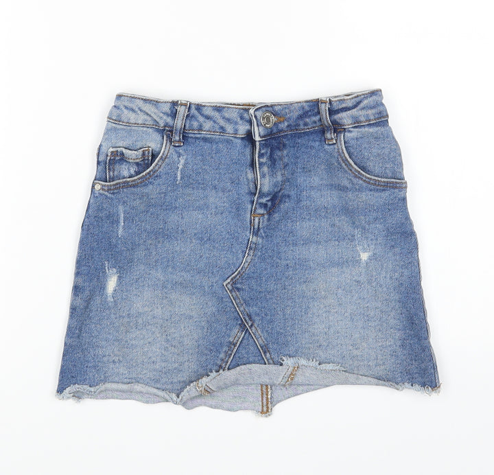 Denim & Co. Girls Blue Cotton Mini Skirt Size 6-7 Years Regular Zip
