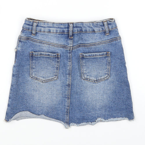 Denim & Co. Girls Blue Cotton Mini Skirt Size 6-7 Years Regular Zip