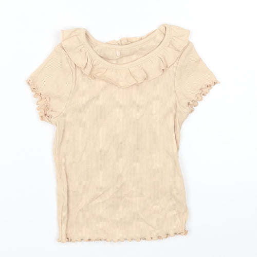 George Girls Beige Cotton Basic T-Shirt Size 12 Months Round Neck Pullover