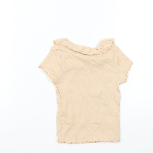 George Girls Beige Cotton Basic T-Shirt Size 12 Months Round Neck Pullover