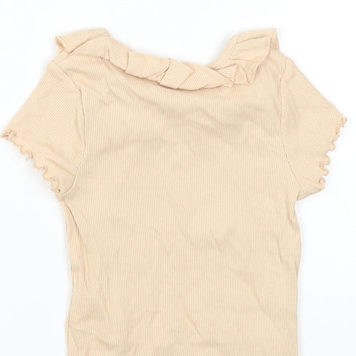 George Girls Beige Cotton Basic T-Shirt Size 12 Months Round Neck Pullover