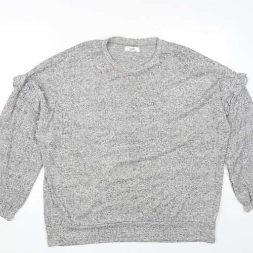 Wallis Womens Grey Viscose Basic T-Shirt Size L Round Neck