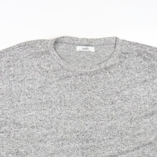 Wallis Womens Grey Viscose Basic T-Shirt Size L Round Neck