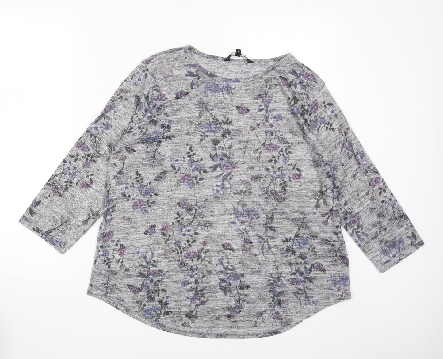 Debenhams Womens Grey Floral Polyester Basic T-Shirt Size 16 Round Neck