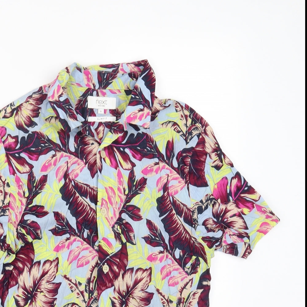 NEXT Womens Multicoloured Floral Viscose Basic Button-Up Size S Collared