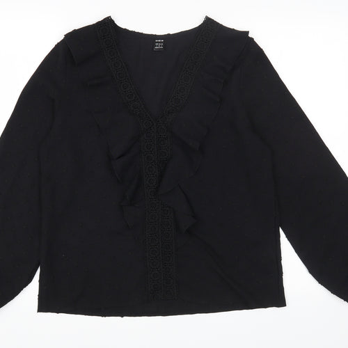 SheIn Womens Black Polyester Basic T-Shirt Size S V-Neck