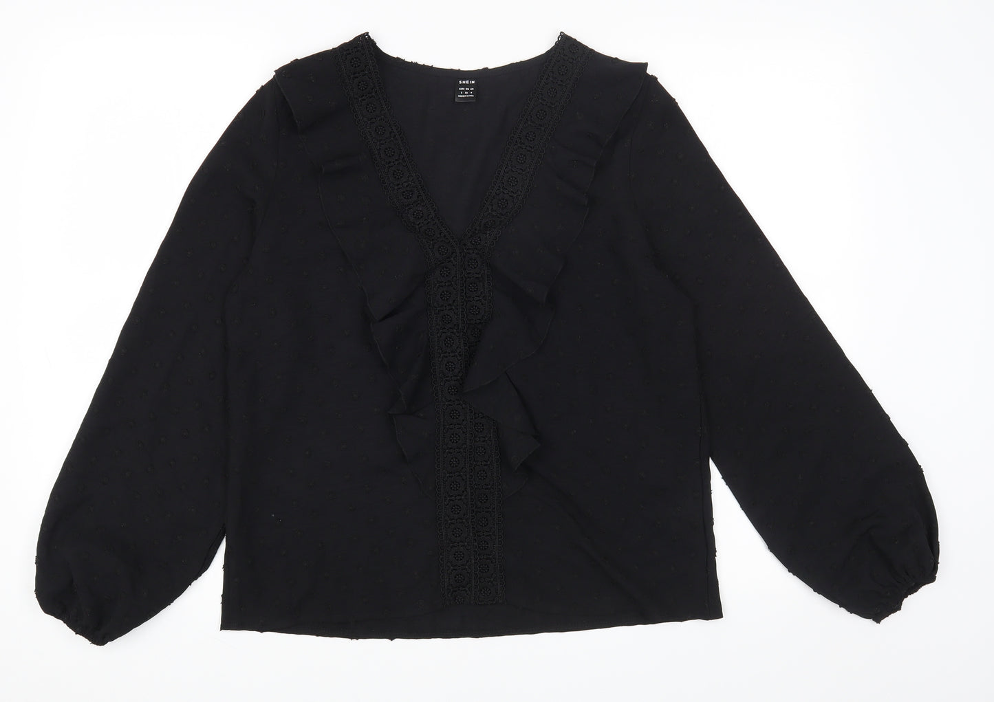 SheIn Womens Black Polyester Basic T-Shirt Size S V-Neck