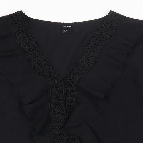 SheIn Womens Black Polyester Basic T-Shirt Size S V-Neck