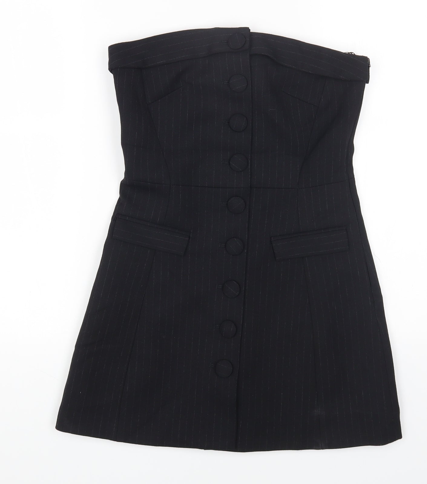 Zara Womens Black Viscose Bodycon Size XL Off the Shoulder Button