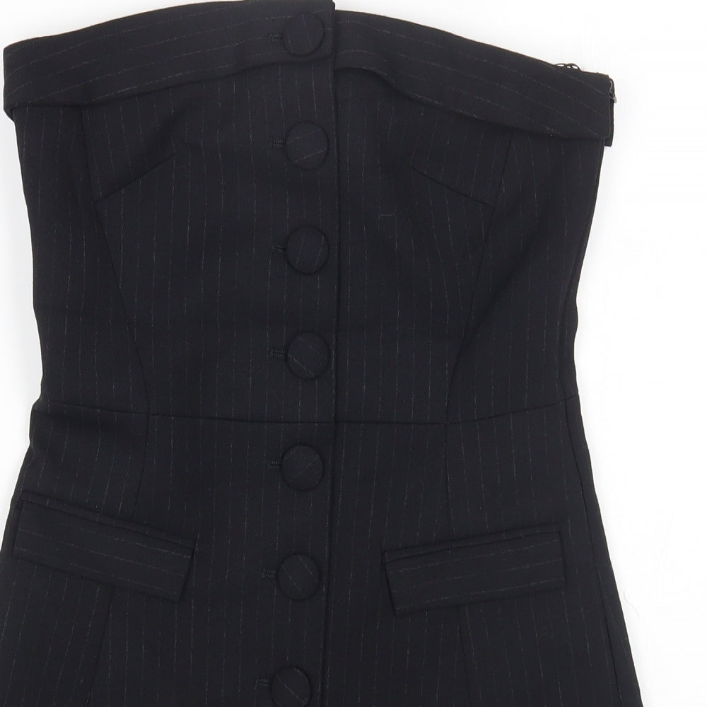 Zara Womens Black Viscose Bodycon Size XL Off the Shoulder Button
