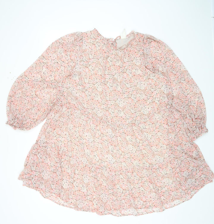 H&M Womens Multicoloured Floral Polyester A-Line Size S Round Neck Tie