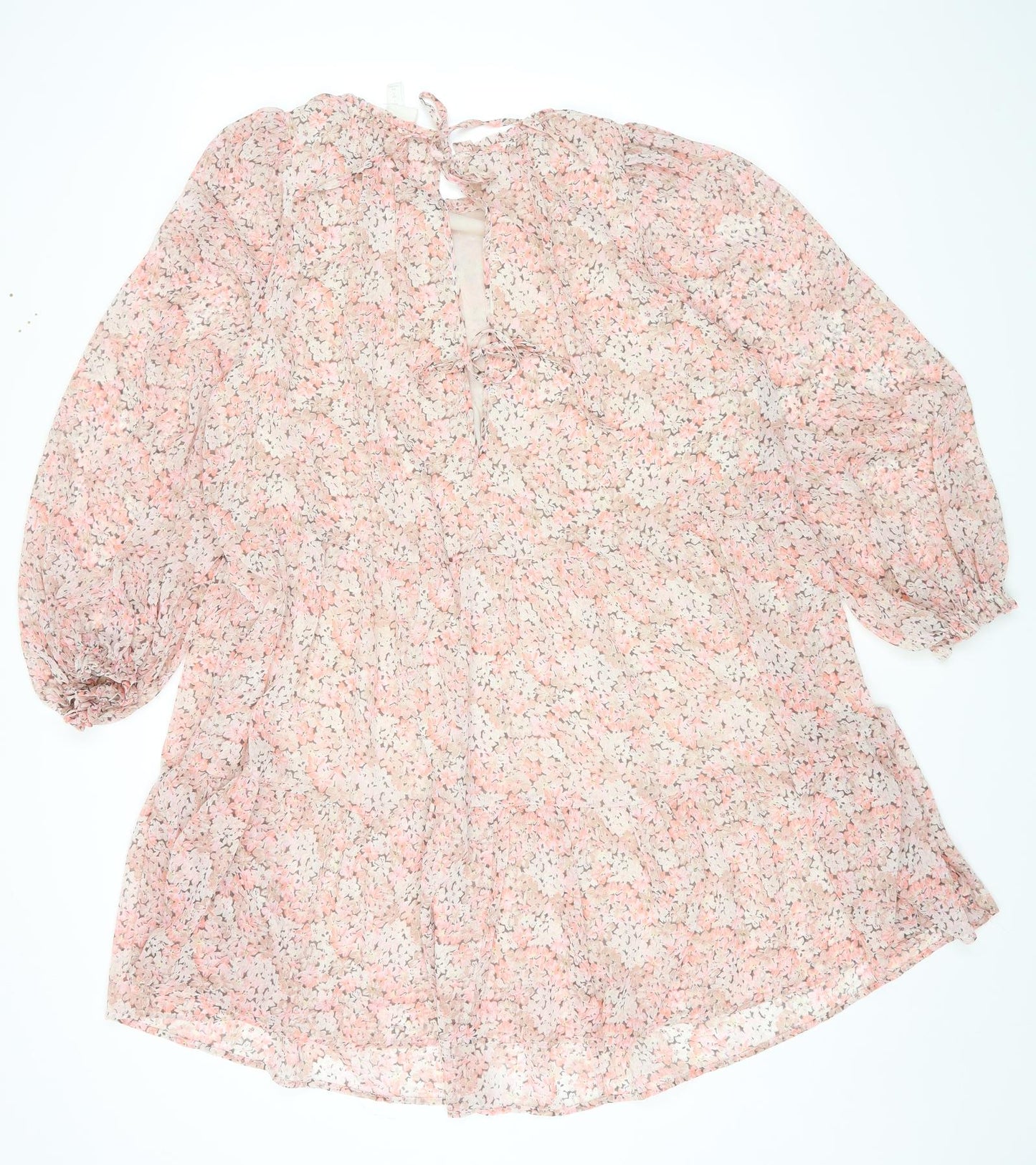 H&M Womens Multicoloured Floral Polyester A-Line Size S Round Neck Tie