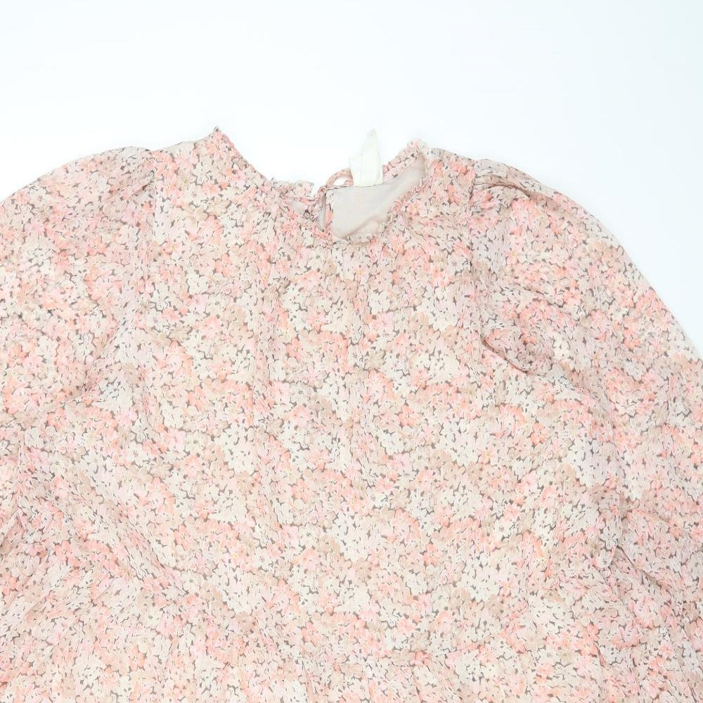 H&M Womens Multicoloured Floral Polyester A-Line Size S Round Neck Tie