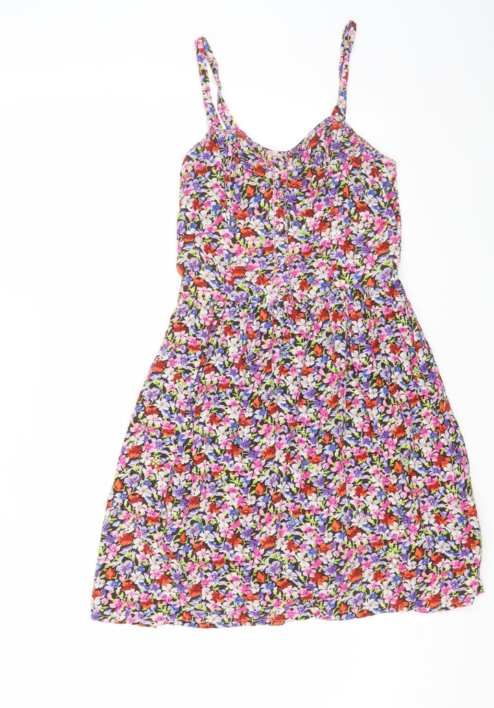 New Look Womens Multicoloured Floral Viscose Fit & Flare Size 6 Sweetheart Pullover