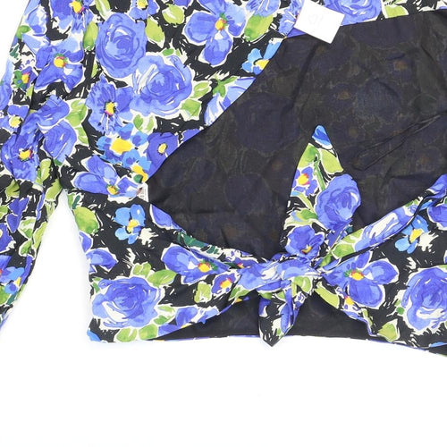 Zara Womens Multicoloured Floral Viscose Cropped Blouse Size L High Neck - Cut-out
