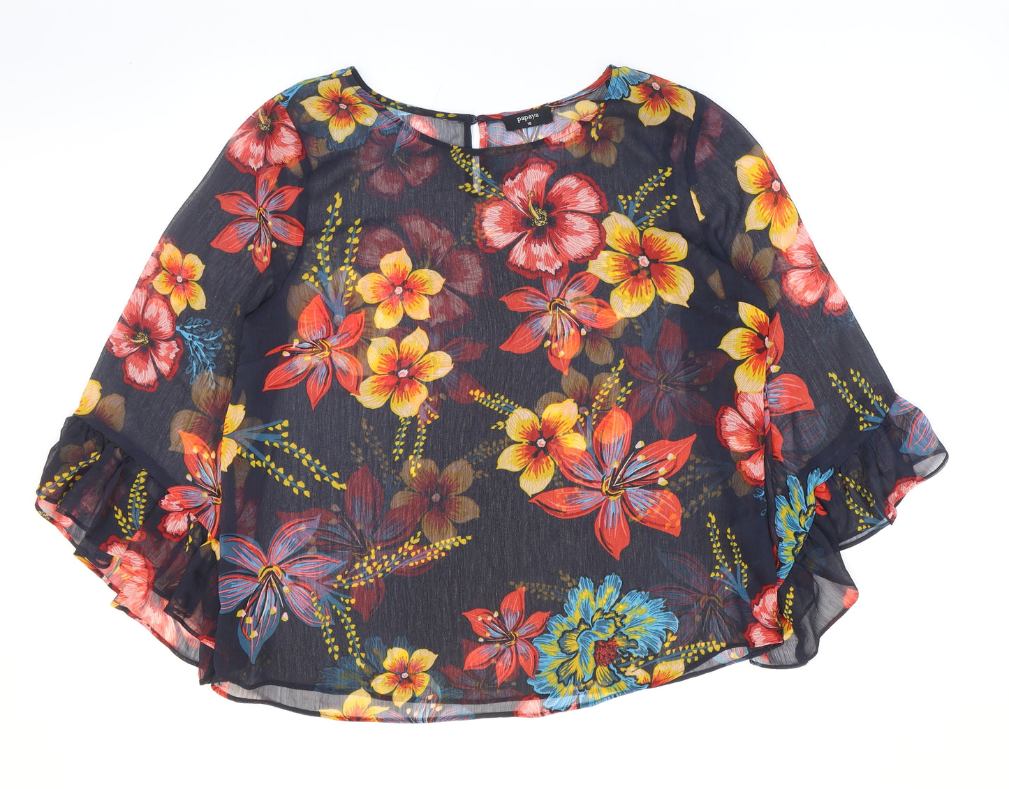 Papaya Womens Multicoloured Floral Polyester Basic Blouse Size 16 Boat Neck