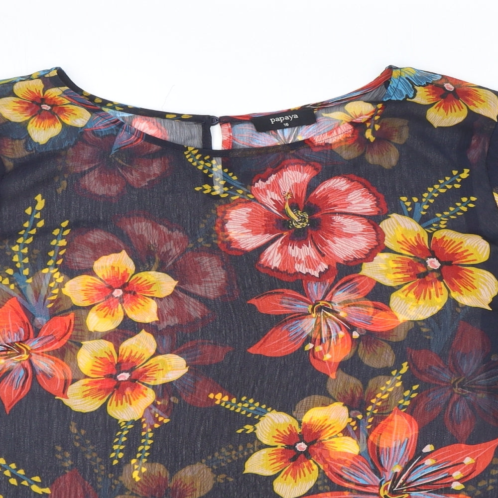 Papaya Womens Multicoloured Floral Polyester Basic Blouse Size 16 Boat Neck