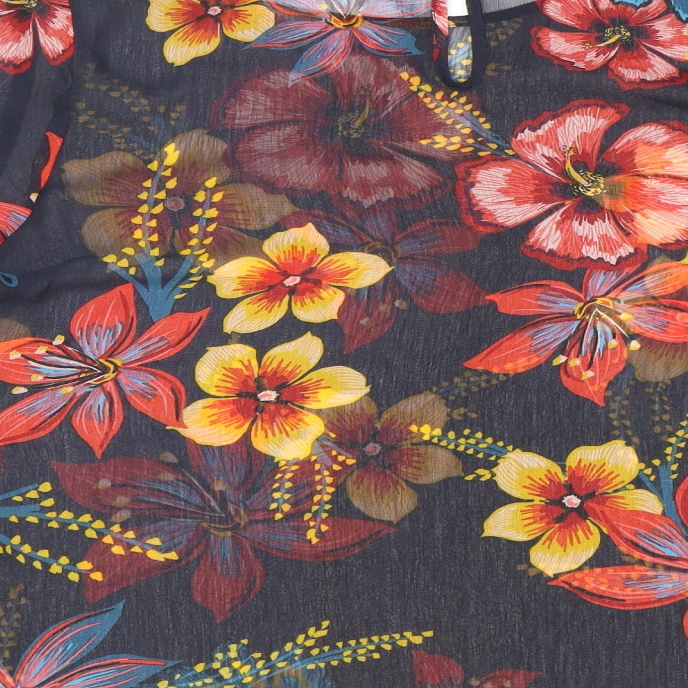 Papaya Womens Multicoloured Floral Polyester Basic Blouse Size 16 Boat Neck