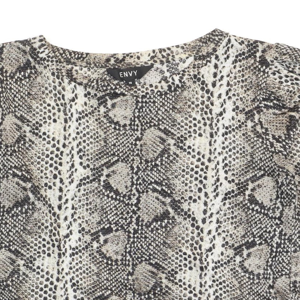 Envy Womens Beige Animal Print Polyester Basic T-Shirt Size 14 Boat Neck - Snakeskin pattern