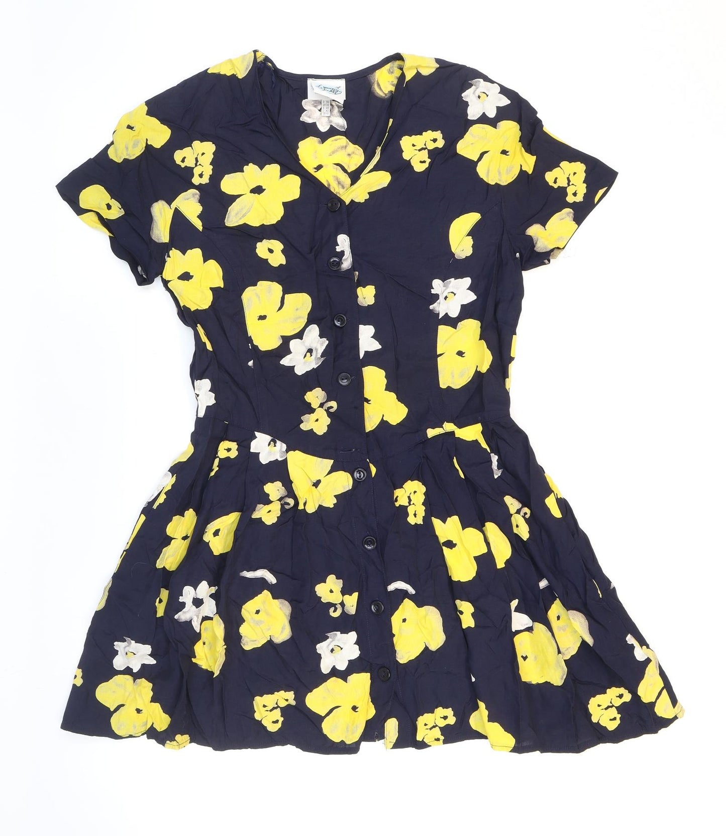 Loving Youth Womens Multicoloured Floral Polyester Fit & Flare Size 10 V-Neck Button - Shoulder pads
