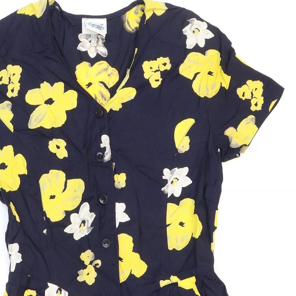 Loving Youth Womens Multicoloured Floral Polyester Fit & Flare Size 10 V-Neck Button - Shoulder pads