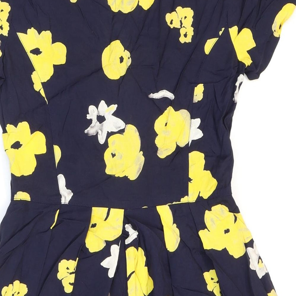 Loving Youth Womens Multicoloured Floral Polyester Fit & Flare Size 10 V-Neck Button - Shoulder pads