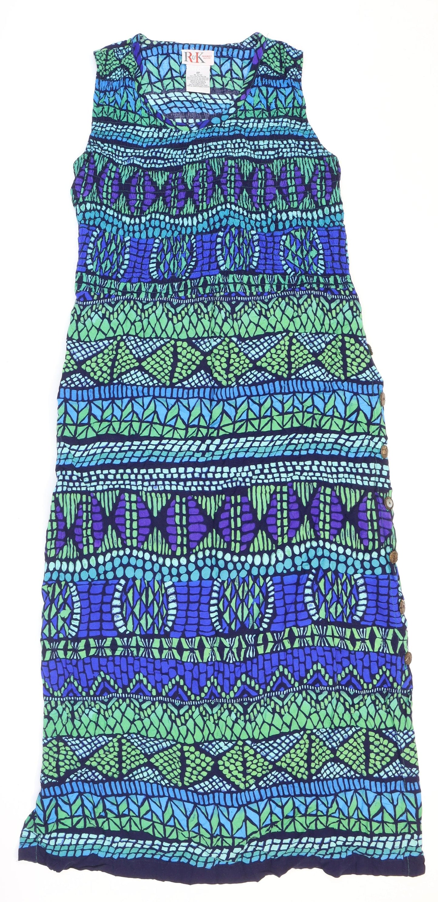 R&K Womens Multicoloured Geometric Rayon Maxi Size 8 Round Neck Tie