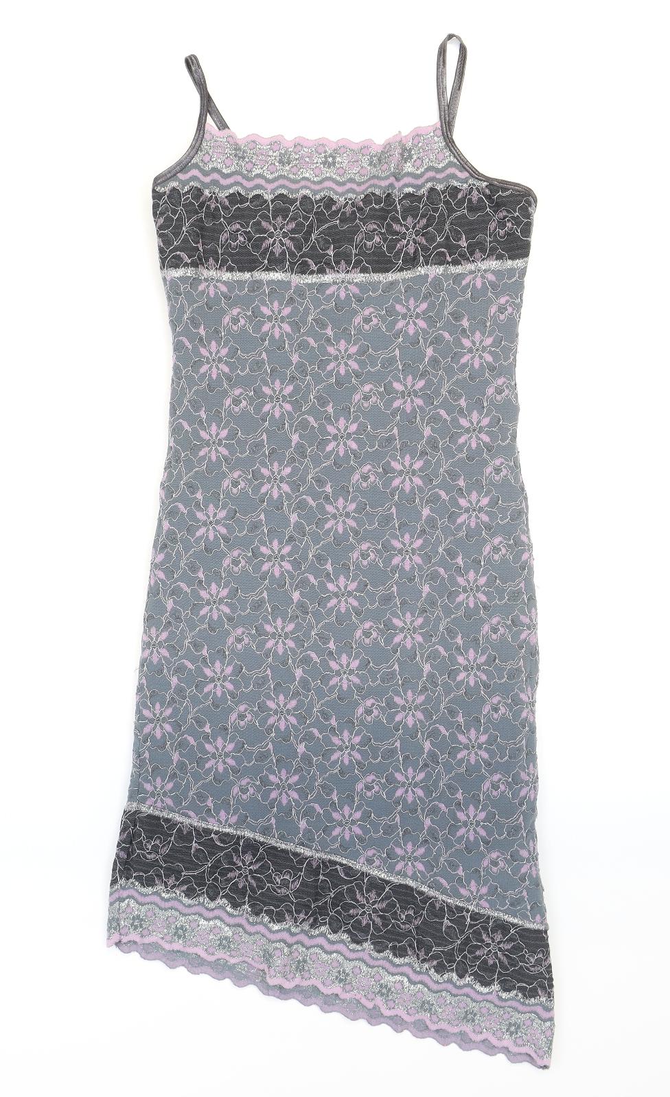 Jane Norman Womens Multicoloured Floral Nylon Bodycon Size M Square Neck Pullover - Size M/L. Asymmetric
