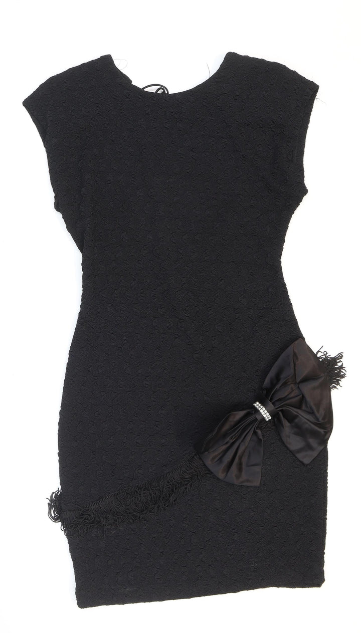 Nuance Womens Black Acetate Bodycon Size 8 Round Neck Pullover - Shoulder pads