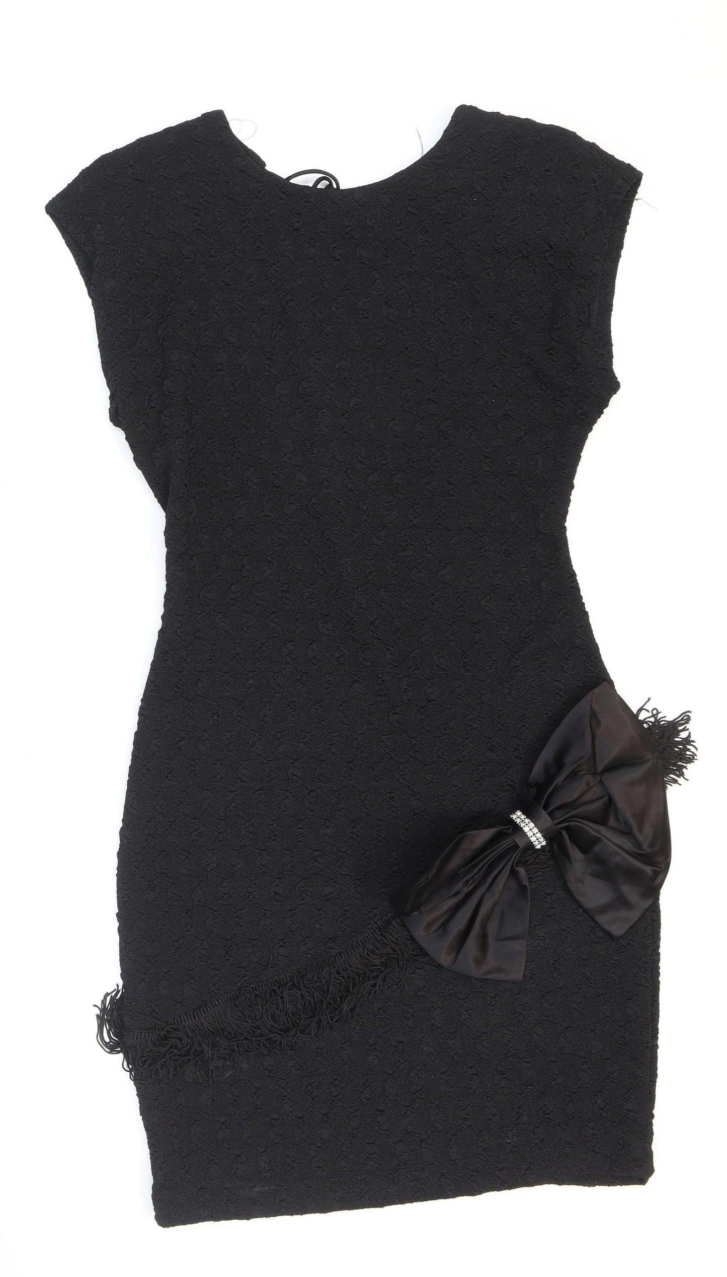 Nuance Womens Black Acetate Bodycon Size 8 Round Neck Pullover - Shoulder pads