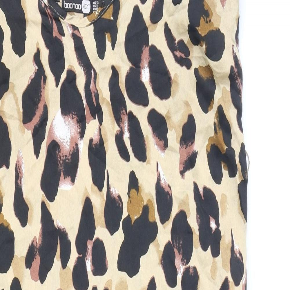 Boohoo Womens Beige Animal Print Polyester Slip Dress Size 12 V-Neck Pullover