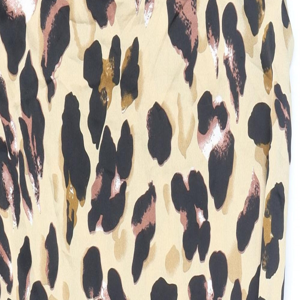 Boohoo Womens Beige Animal Print Polyester Slip Dress Size 12 V-Neck Pullover