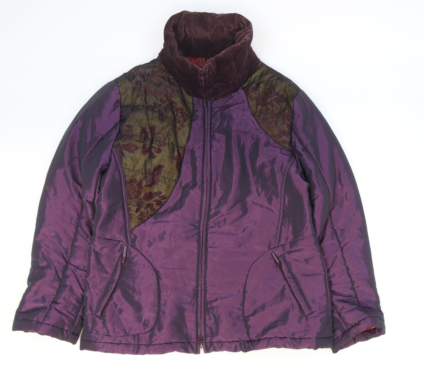 Jocavi Womens Purple Floral Puffer Jacket Jacket Size 12 Zip