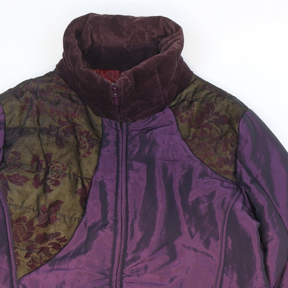 Jocavi Womens Purple Floral Puffer Jacket Jacket Size 12 Zip