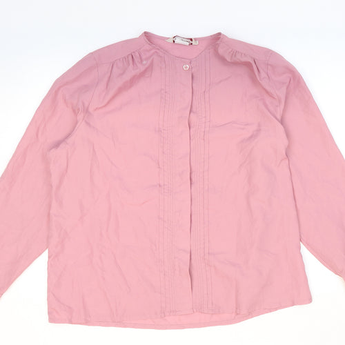 Ashley Hall Womens Pink Polyester Basic Button-Up Size 10 Round Neck