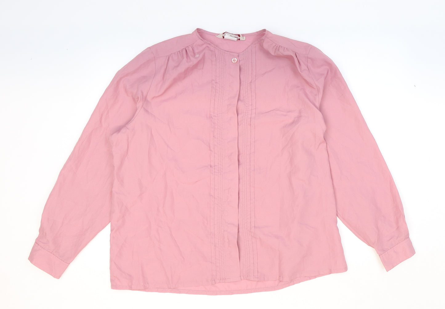 Ashley Hall Womens Pink Polyester Basic Button-Up Size 10 Round Neck