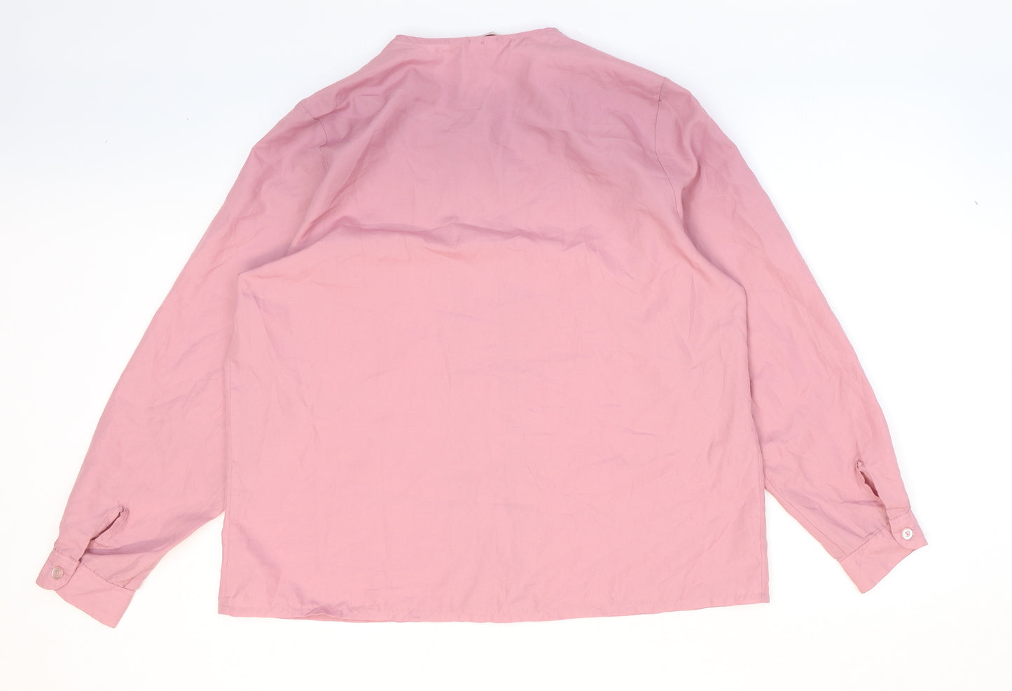 Ashley Hall Womens Pink Polyester Basic Button-Up Size 10 Round Neck