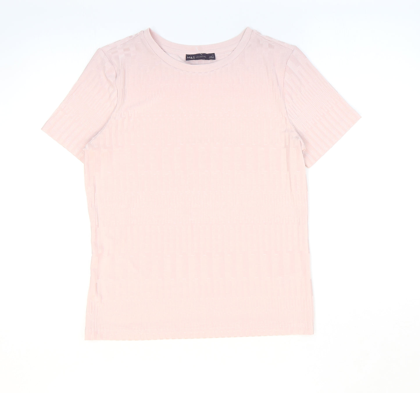 Marks and Spencer Womens Pink Polyester Basic T-Shirt Size 12 Round Neck