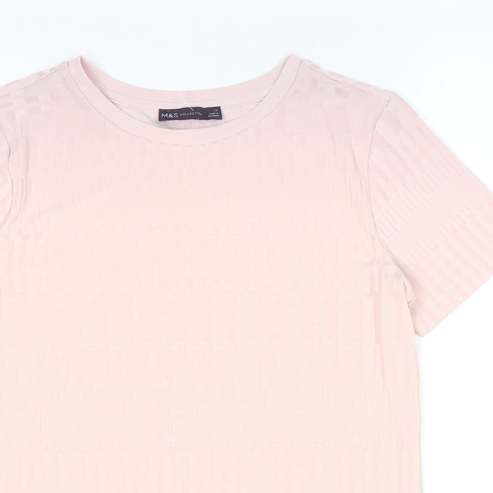 Marks and Spencer Womens Pink Polyester Basic T-Shirt Size 12 Round Neck