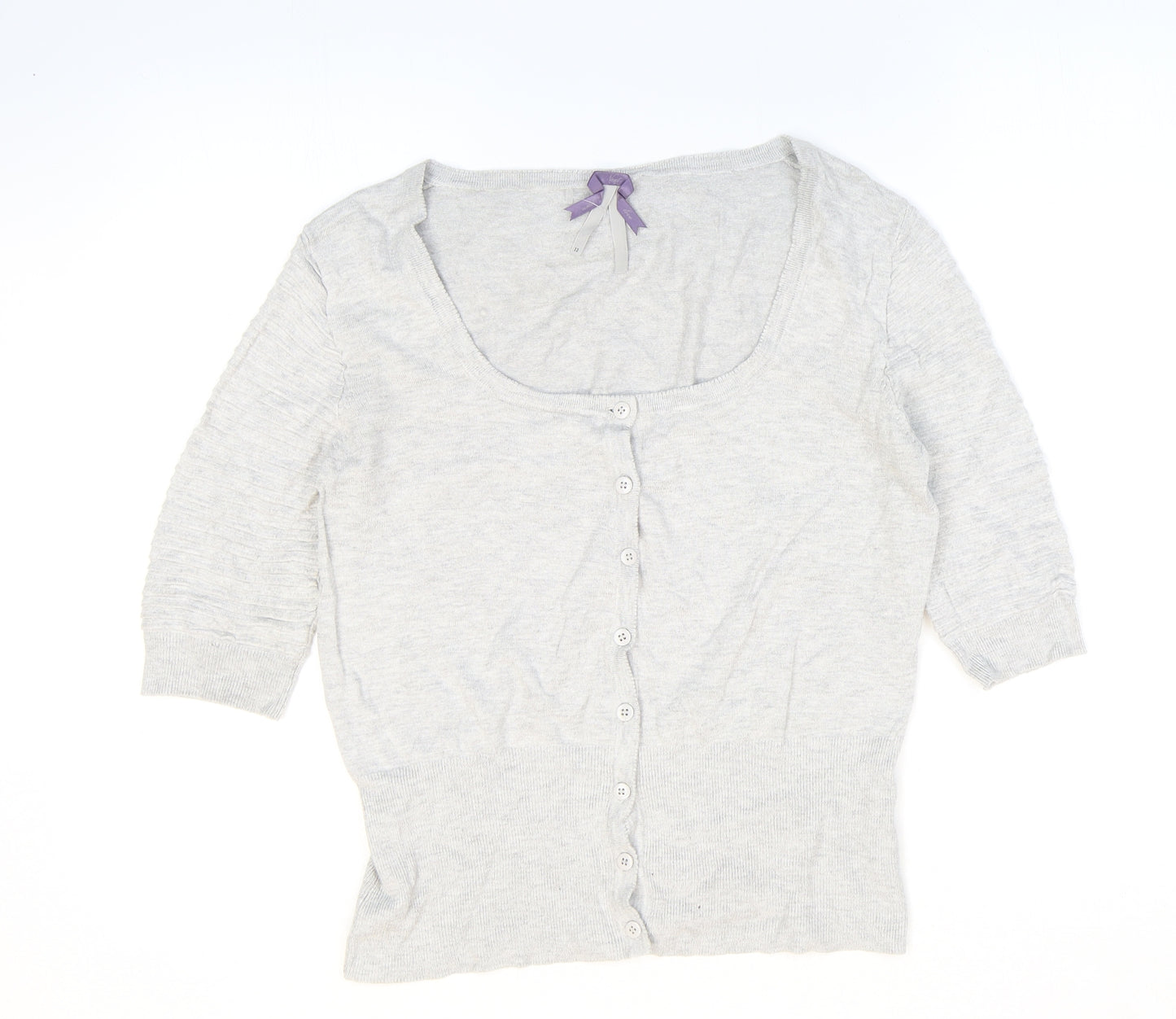 NEXT Womens Grey Scoop Neck Viscose Cardigan Jumper Size 12 - Ribbed