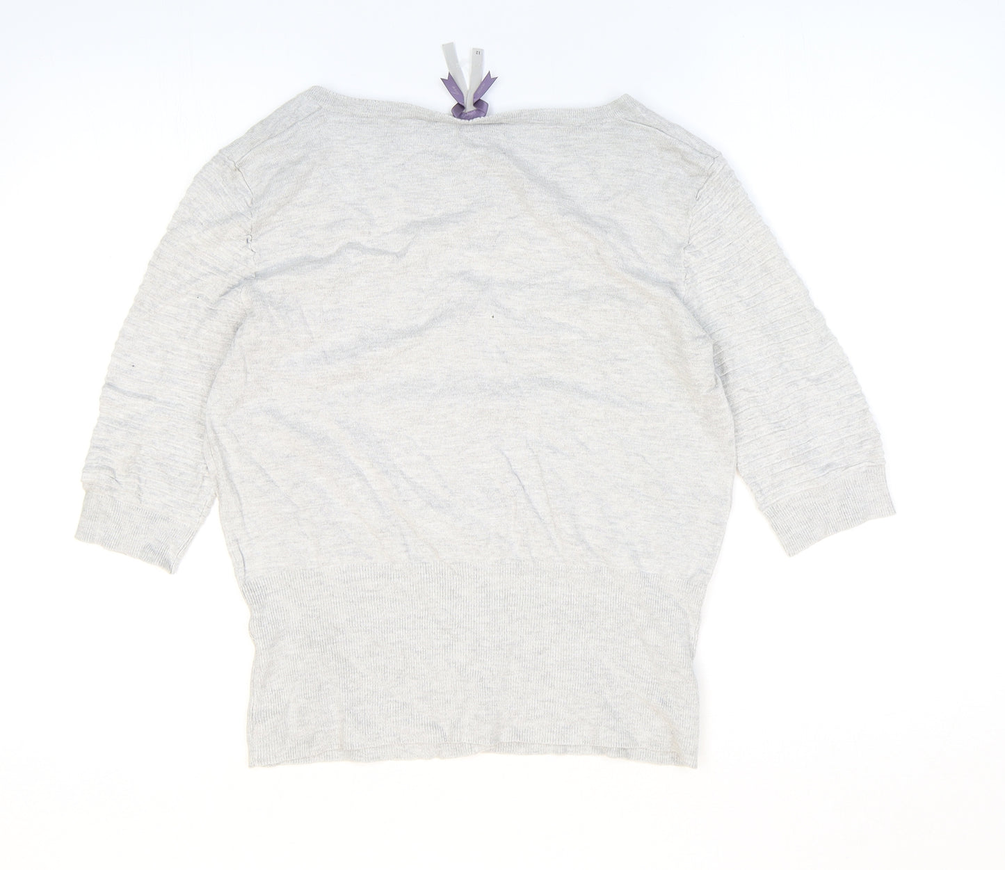 NEXT Womens Grey Scoop Neck Viscose Cardigan Jumper Size 12 - Ribbed