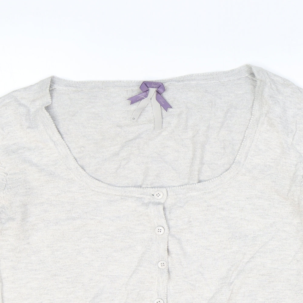 NEXT Womens Grey Scoop Neck Viscose Cardigan Jumper Size 12 - Ribbed