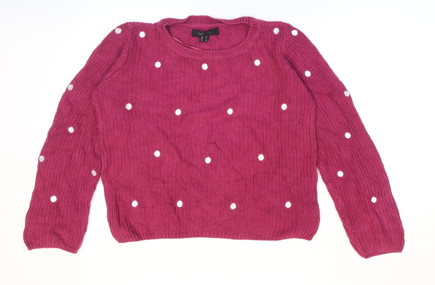 Amara Womens Pink Round Neck Polka Dot 100% Cotton Pullover Jumper Size 10