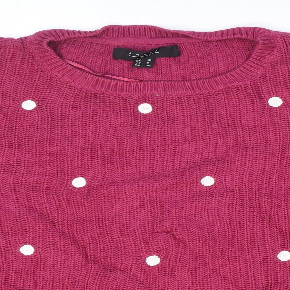Amara Womens Pink Round Neck Polka Dot 100% Cotton Pullover Jumper Size 10