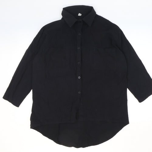 Shangyu Womens Black Polyester Basic Button-Up Size 12 Collared