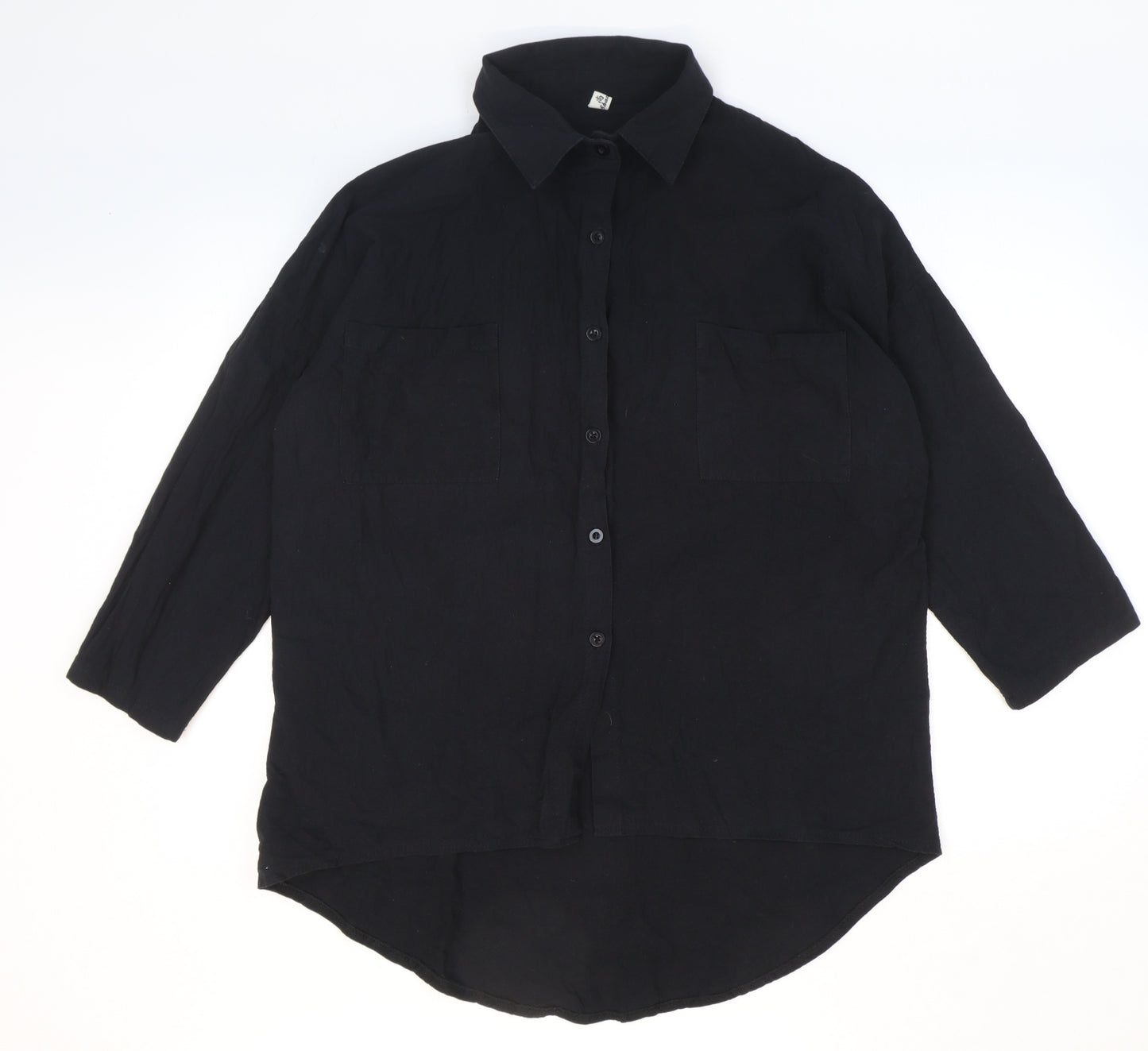 Shangyu Womens Black Polyester Basic Button-Up Size 12 Collared