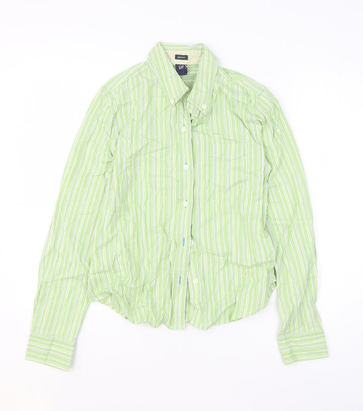 Gap Mens Green Striped Cotton Button-Up Size S Collared Button