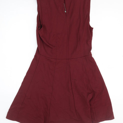 Oasis Womens Red Viscose Fit & Flare Size M Crew Neck Pullover