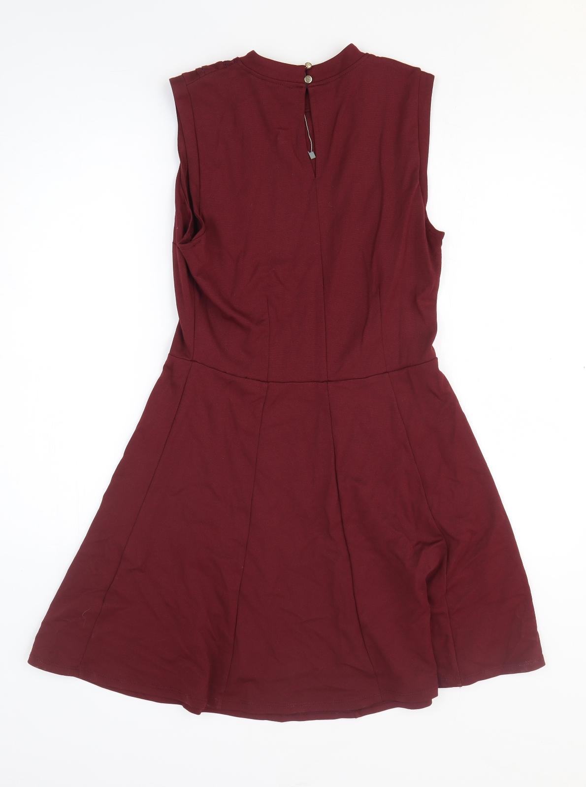 Oasis Womens Red Viscose Fit & Flare Size M Crew Neck Pullover